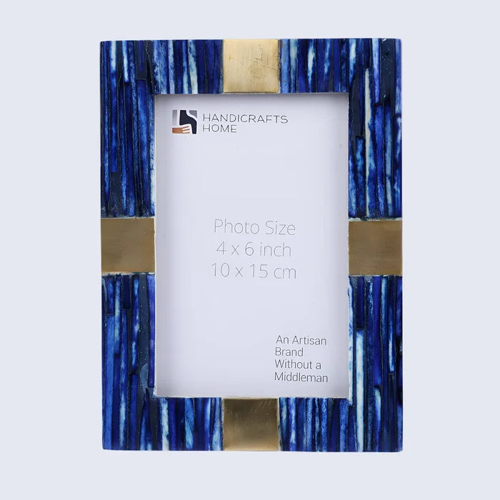Handmade Picture Frame Coastal Luxe Collection Bone Inlay & Brass – 4x6 & 5x7", for tabletop or wall display