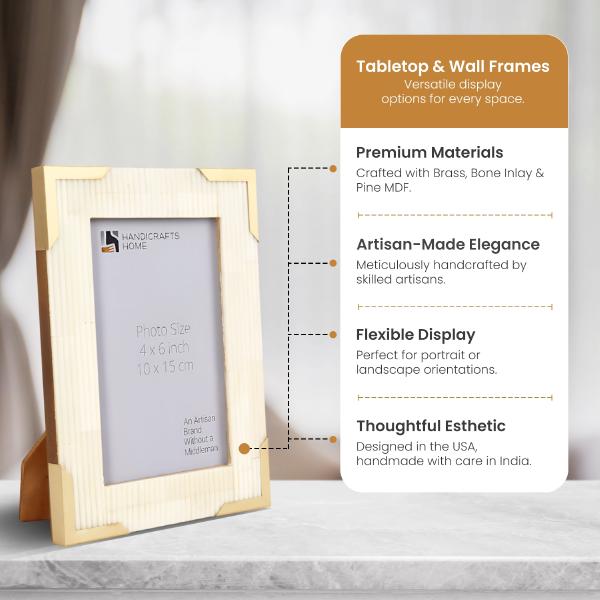 Picture Frame Deluxe Carta Collection Brass & Bone Inlay, 4x6