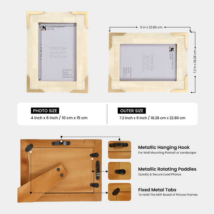 Picture Frame Deluxe Carta Collection Brass & Bone Inlay, 4x6