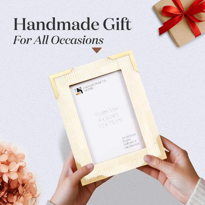 Picture Frame Deluxe Carta Collection Brass & Bone Inlay, 4x6