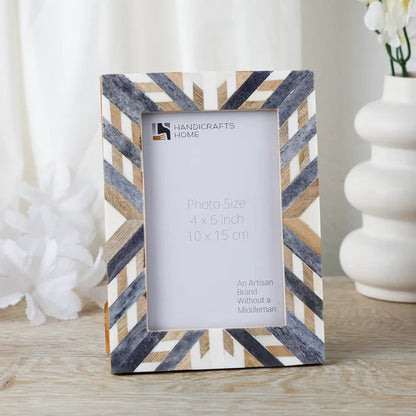 Handmade Picture Frame Hypno Ash Collection Bone Inlay, Wood Grey & White – 4x6 & 5x7", for tabletop or wall display