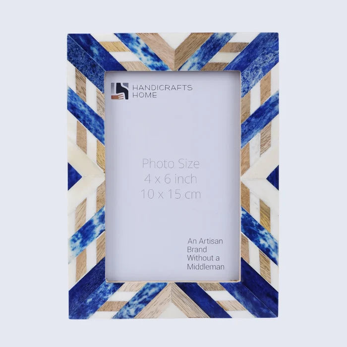 Handmade Picture Frame Hypno Azure Collection - Blue & Brown, 4x6, 5x7, for tabletop or wall display