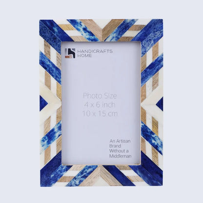 Handmade Picture Frame Hypno Azure Collection - Blue & Brown, 4x6, 5x7, for tabletop or wall display