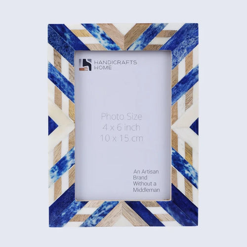 Handmade Picture Frame Hypno Azure Collection - Blue & Brown, 4x6, 5x7, for tabletop or wall display