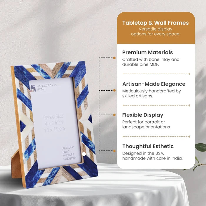 Handmade Picture Frame Hypno Azure Collection - Blue & Brown, 4x6, 5x7, for tabletop or wall display