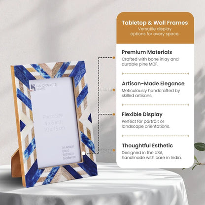 Handmade Picture Frame Hypno Azure Collection - Blue & Brown, 4x6, 5x7, for tabletop or wall display