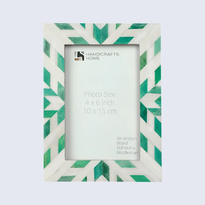 Handmade Picture Frame Hypno Nature Pattern Collection Bone Inlay Green White 4x6 5x7 8x10", for tabletop or wall display