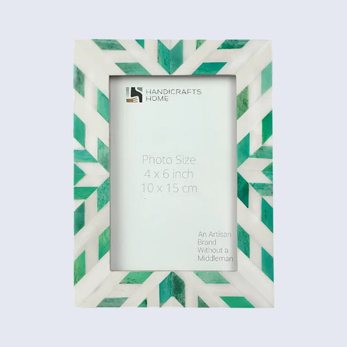 Handmade Picture Frame Hypno Nature Pattern Collection Bone Inlay Green White 4x6 5x7 8x10", for tabletop or wall display