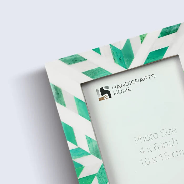 Handmade Picture Frame Hypno Nature Pattern Collection Bone Inlay Green White 4x6 5x7 8x10", for tabletop or wall display