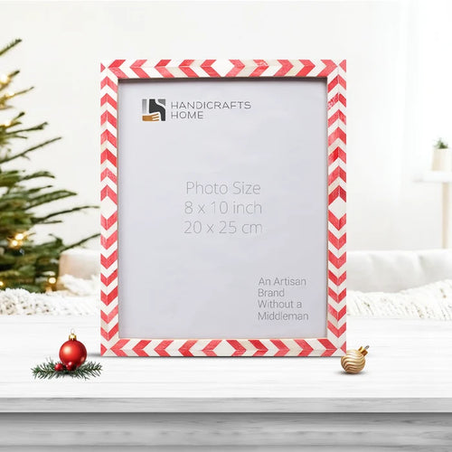Handmade Picture Frame Mosaic Chevron Collection Resin Inlay Red White 3 Sizes, for tabletop or wall display