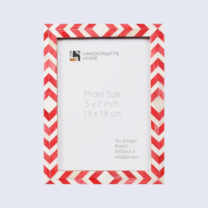 Handmade Picture Frame Mosaic Chevron Collection Resin Inlay Red White 3 Sizes, for tabletop or wall display