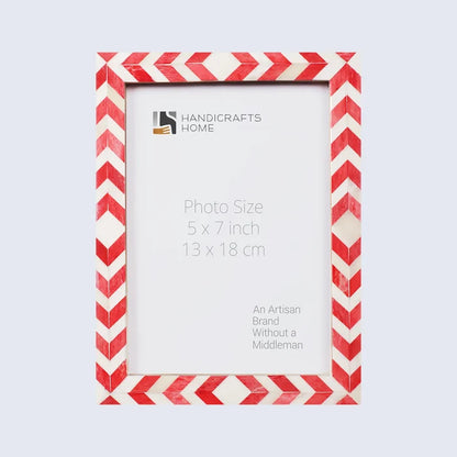 Handmade Picture Frame Mosaic Chevron Collection Resin Inlay Red White 3 Sizes, for tabletop or wall display