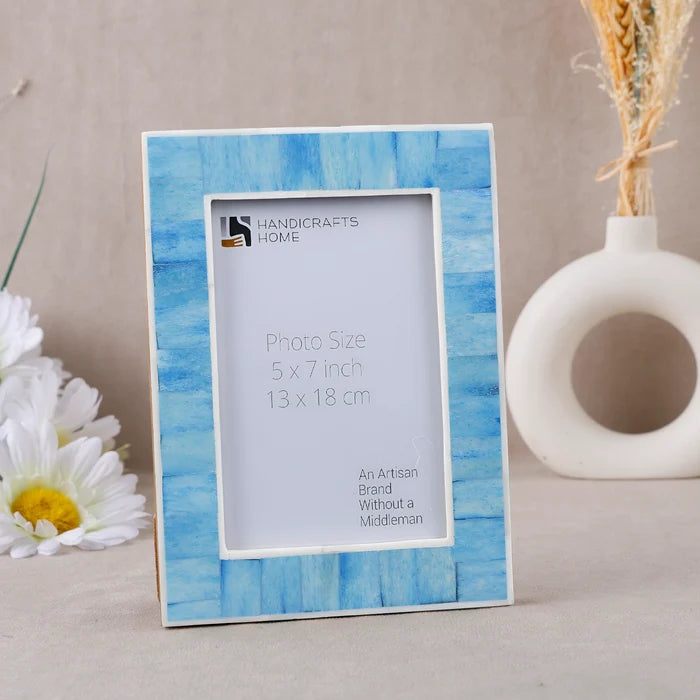 Handmade Picture Frame Mosaic Collection Bone Inlay Turquoise – 4x6 & 5x7", for tabletop or wall display