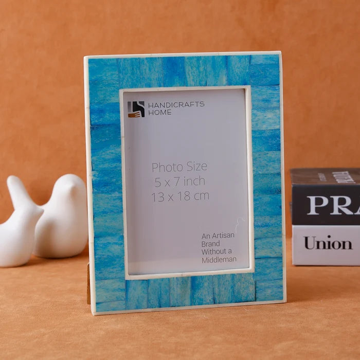 Handmade Picture Frame Mosaic Collection Bone Inlay Turquoise – 4x6 & 5x7", for tabletop or wall display