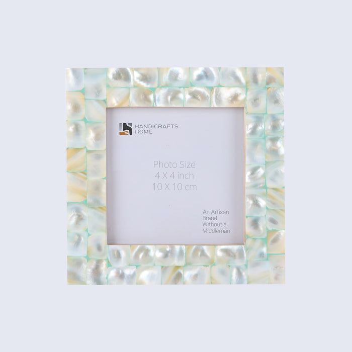 Handmade Picture Frame Mother of Pearl Collection Mother of Pearl Green 4x4", for tabletop or wall display