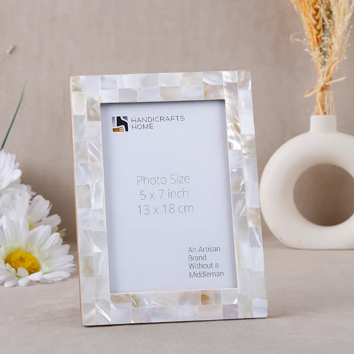 Handmade Picture Frame Mother of Pearl White 4x6 & 5x7, for tabletop or wall display