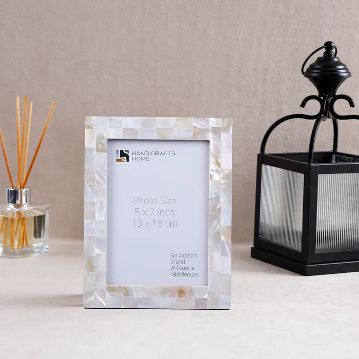 Handmade Picture Frame Mother of Pearl White 4x6 & 5x7, for tabletop or wall display