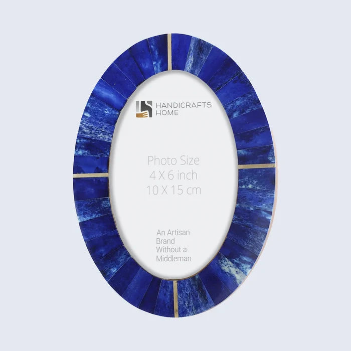 Handmade Picture Frame Palace Heart Collection Bone Inlay Brass Blue 4x6", for tabletop or wall display