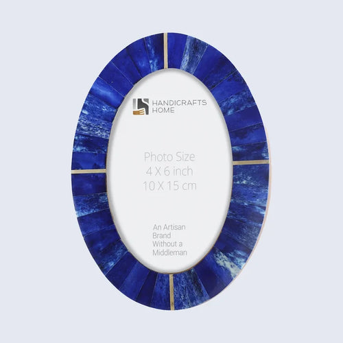 Handmade Picture Frame Palace Heart Collection Bone Inlay Brass Blue 4x6", for tabletop or wall display