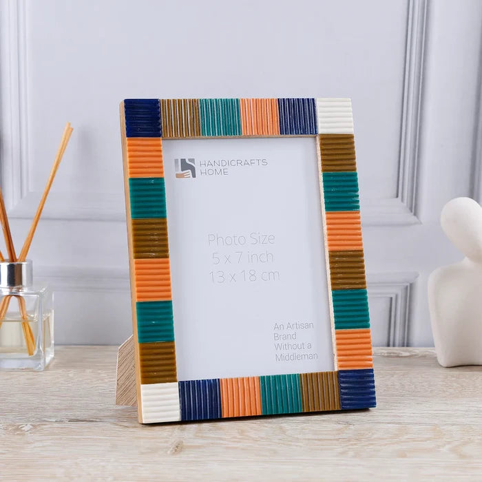 Handmade Picture Frame Ribbed Tile Collection Resin Inlay Multicolor – 4x6 & 5x7"