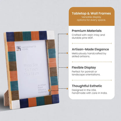 Picture Frame Ribbed Tile Collection Resin Inlay Multicolor – 4x6 & 5x7"