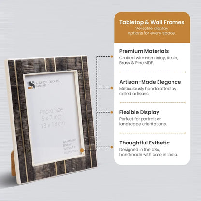 Handmade Picture Frame Shagrin Collection Brass, Horn & Resin Inlay Brown – 4x6 & 5x7"