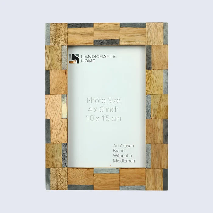Handmade Picture Frame Stonewood Collection Bone Inlay ,Wood Grey & Brown – 4x6 & 5x7", for tabletop or wall display