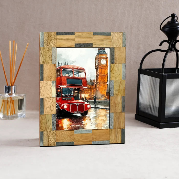 Picture Frame Stonewood Collection Bone Inlay ,Wood Grey & Brown – 4x6 & 5x7"