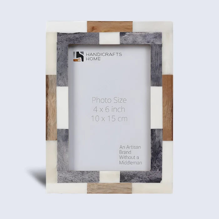 Handmade Picture Frame Woodstrip Tile Collection Wood & Bone Inlay Multi – 4x6 & 5x7", for tabletop or wall display