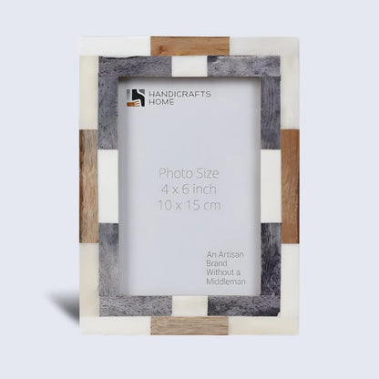 Handmade Picture Frame Woodstrip Tile Collection Wood & Bone Inlay Multi – 4x6 & 5x7", for tabletop or wall display