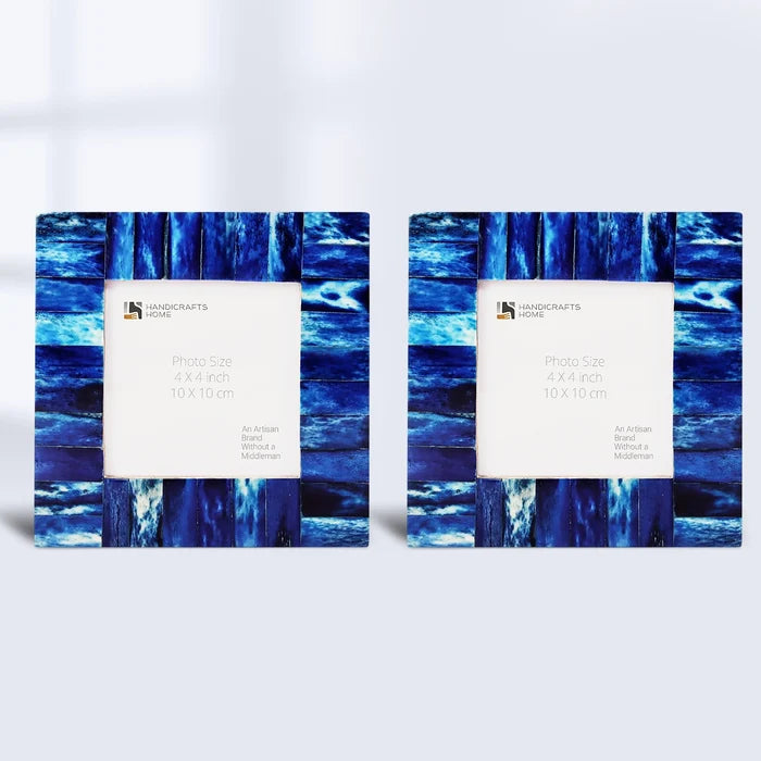 Handmade Picture Frames Classic Pattern Bone Inlay Combo 4"x4", Blue, for tabletop or wall display