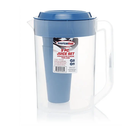 Wholesale Plastic Juice Pitcher w/20oz Drinking Cups(4)- Convenient and colorful drinkware set.