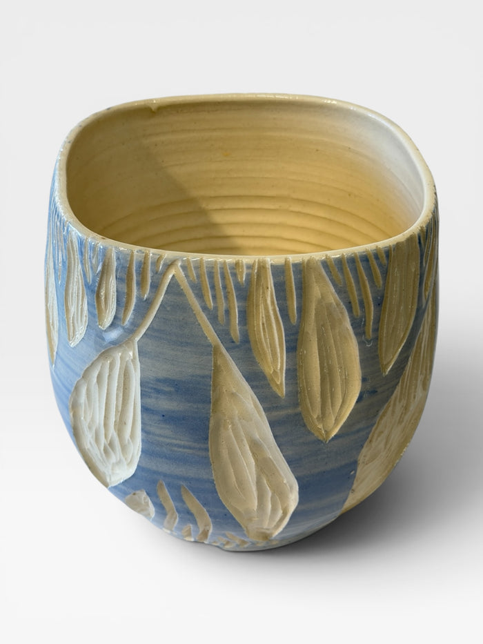 Planter - sgraffito trees, blue