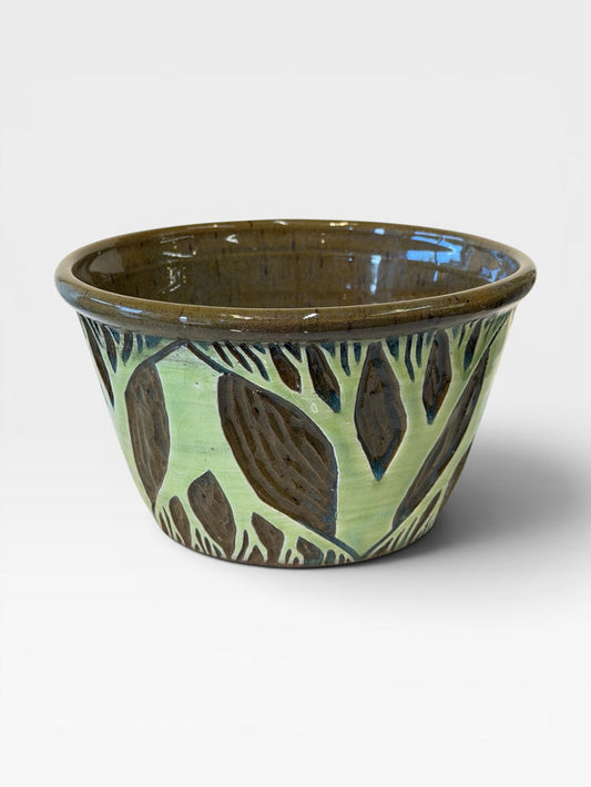 Planter - sgraffito trees, green celadon