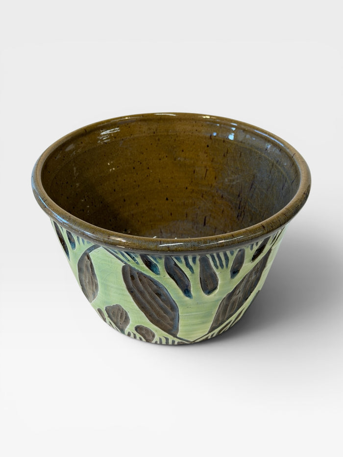 Planter - sgraffito trees, green celadon