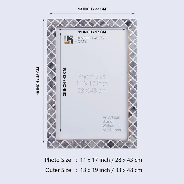 Handmade Poster Frames Moroccan Pattern Bone & Resin Inlay Collection, Grey, 23 Sizes, for wall display