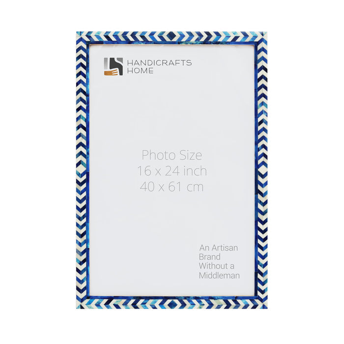 Handmade Blue white Poster Frames - Taj Chevron Bone Inlay - 19 Sizes, for wall display