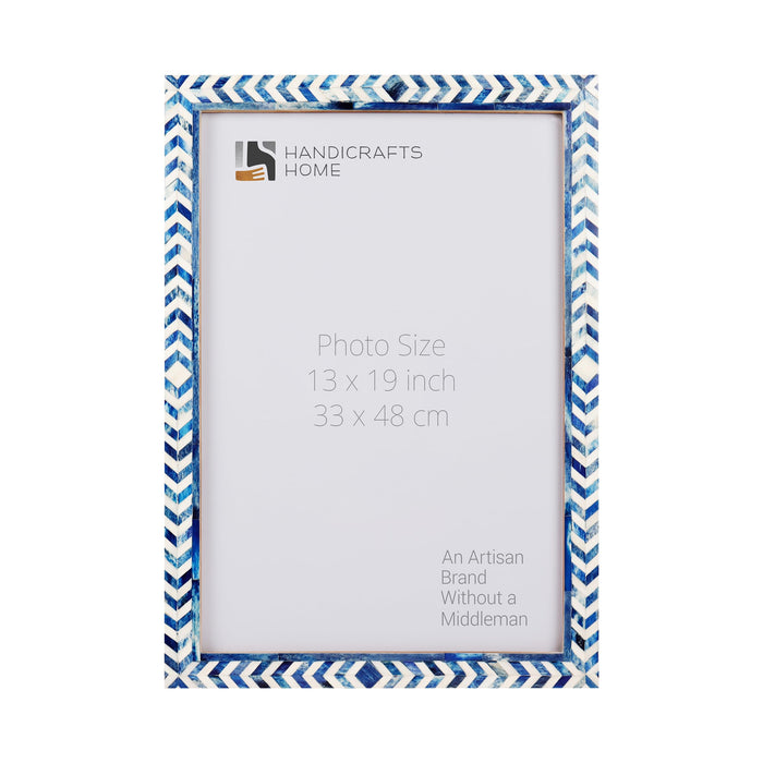 Handmade Blue white Poster Frames - Taj Chevron Bone Inlay - 19 Sizes, for wall display