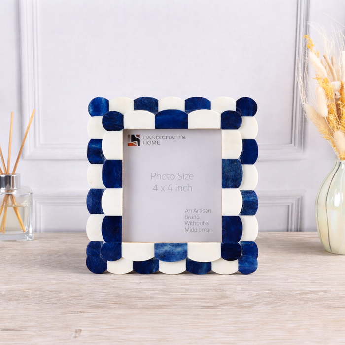 Handmade Pre Order Baby Picture Frames Scallop Art Inspired Collection Bone Inlay, Blue, 4" x 4"