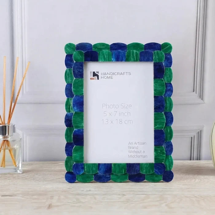 Handmade Pre Order Picture Frame Scalloped Pattern Bone Inlay Collection, Green Blue, 2 Sizes