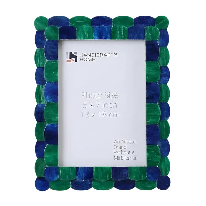 Handmade Pre Order Picture Frame Scalloped Pattern Bone Inlay Collection, Green Blue, 2 Sizes