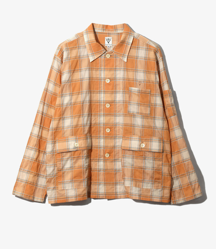 Ranger Shirt - Orange - Cotton Lawn Shirring / Plaid