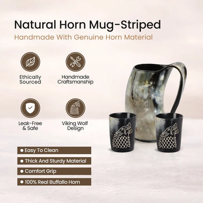 Real Buffalo Drinking Horn Viking Mug & Shot Glass Gift Set