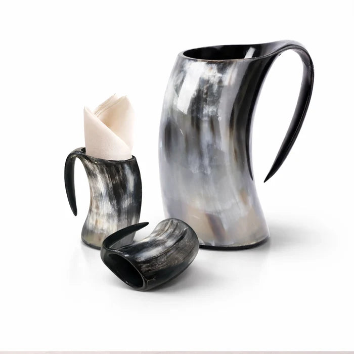 Real Buffalo Horn Viking Mug Set (1 Mug + 2 Mini Mugs)