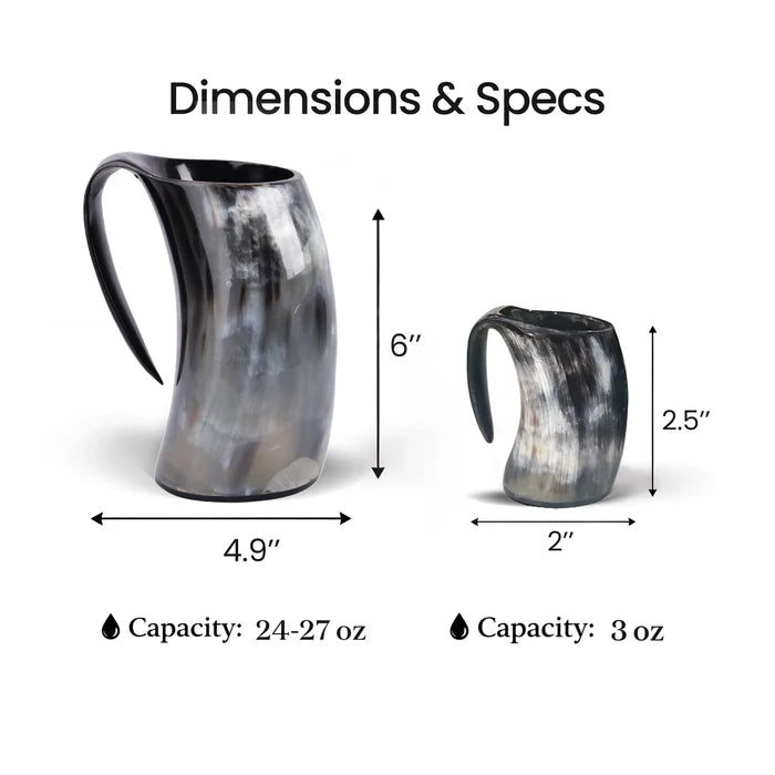 Real Buffalo Horn Viking Mug Set (1 Mug + 2 Mini Mugs)