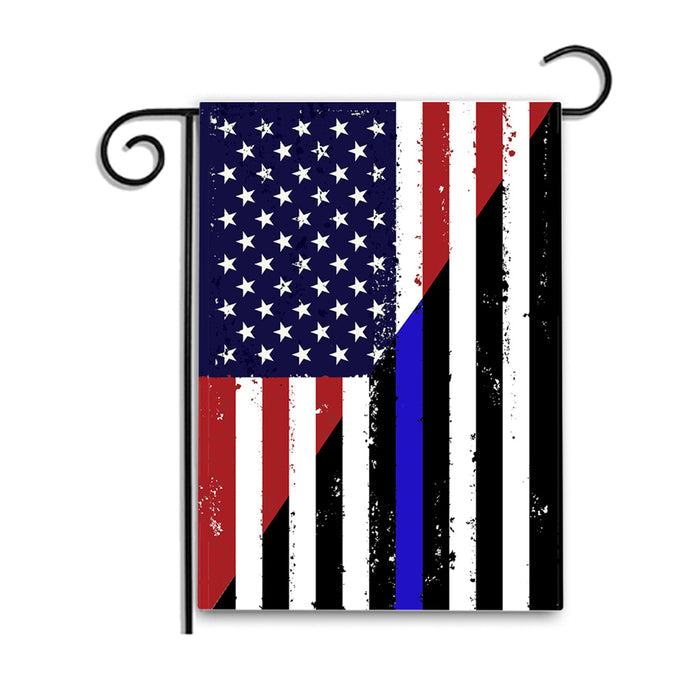 Red White and Blue and Black Thin Blue Line American Flag Garden Flag