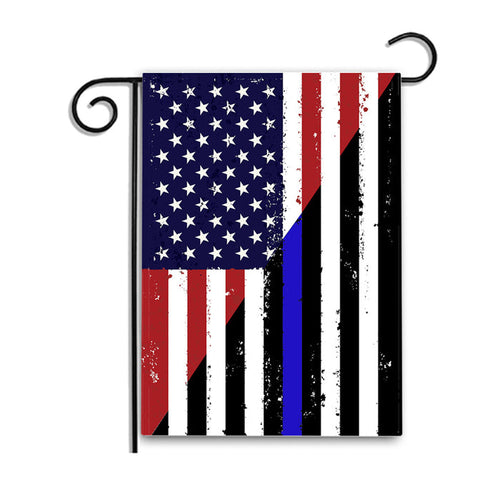 Red White and Blue and Black Thin Blue Line American Flag Garden Flag