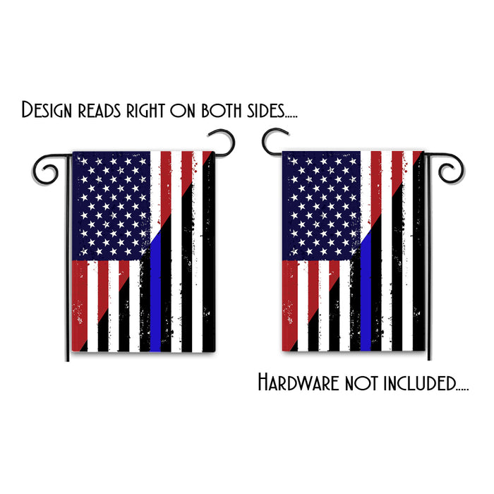 Red White and Blue and Black Thin Blue Line American Flag Garden Flag