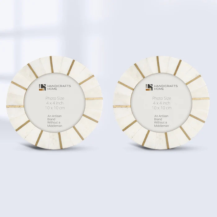 Handmade Round Picture Frame Palace Soul Collection Bone & Brass, 4" x4", for tabletop or wall display