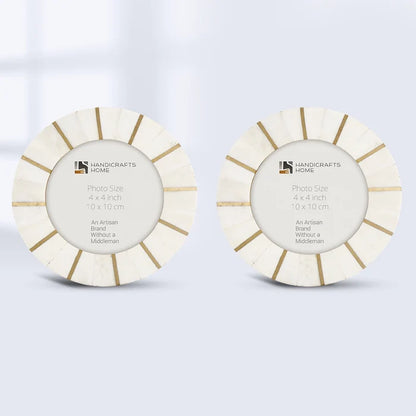 Handmade Round Picture Frame Palace Soul Collection Bone & Brass, 4" x4", for tabletop or wall display